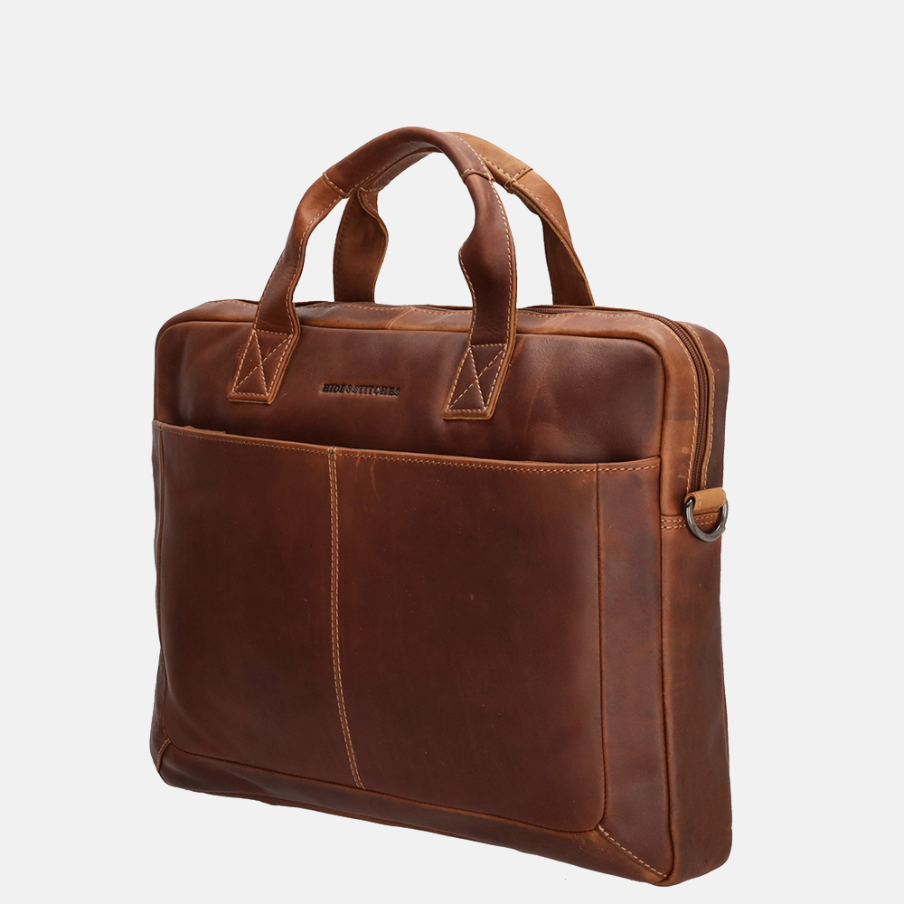 Hide Stitches Japura laptoptas 15.6 inch cognac bij Duifhuizen